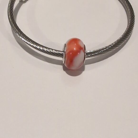Silver Blended Red‎ and White Charm for Pandora Style Bracelet - Picture 1 of 6